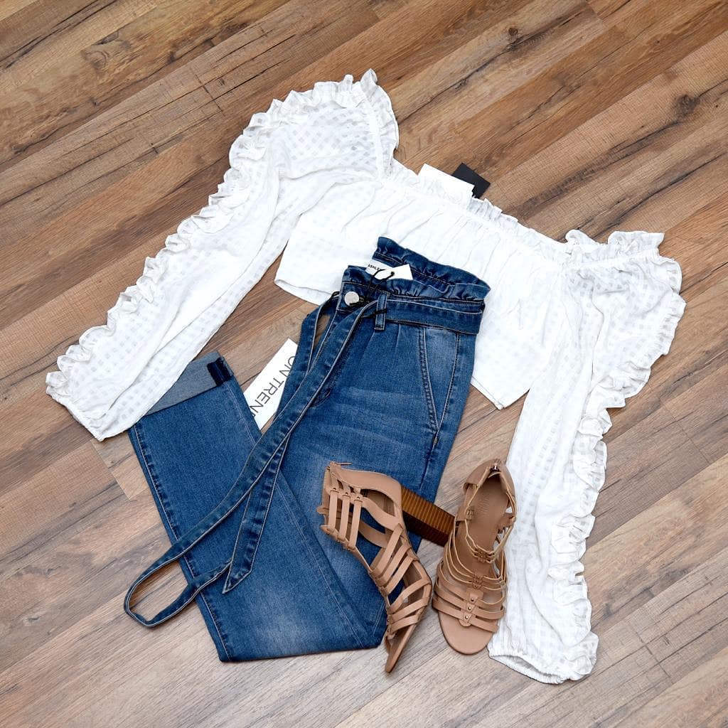 White Long Sleeve Crop Top Size M