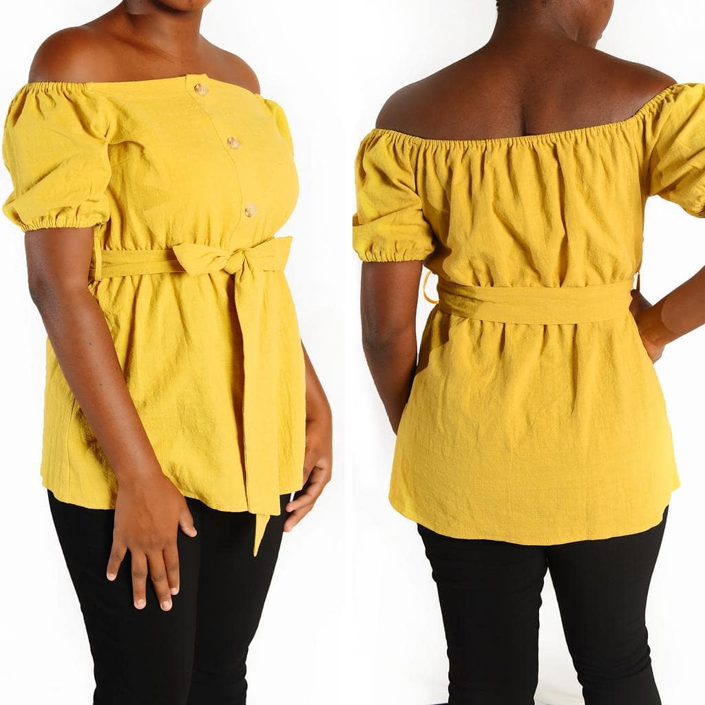 Off The Shoulder Belted Top (Mustard)